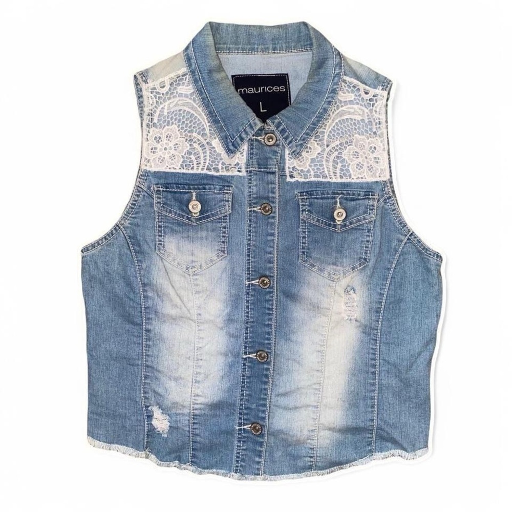 Maurices Light Blue Denim Lace-Trim Sleeveless Vest